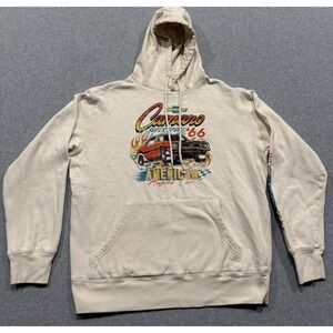 GM Chevrolet Chevy Camaro Hoodie Men Medium Beige 66 Sport Muscle Car Sweatshirt